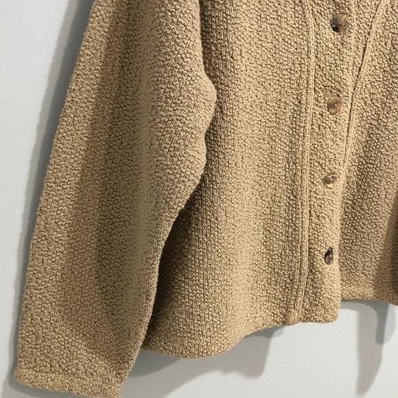 CMC Color Me Cotton Tan Buttoned Cardigan Popcorn Texture Women’s Size S - Picture 2 of 8
